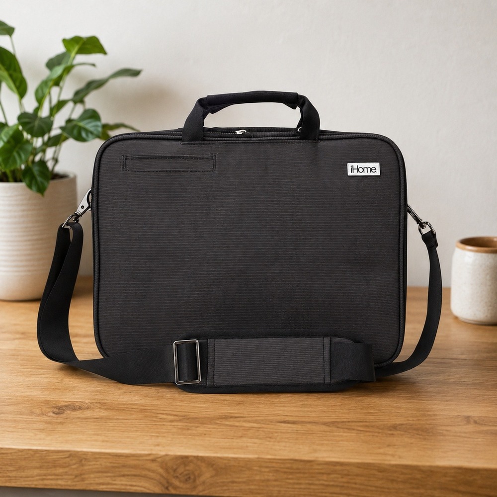iHome Laptop Messenger Bag Unisex Black Tech Briefcase Padded Shoulder Strap